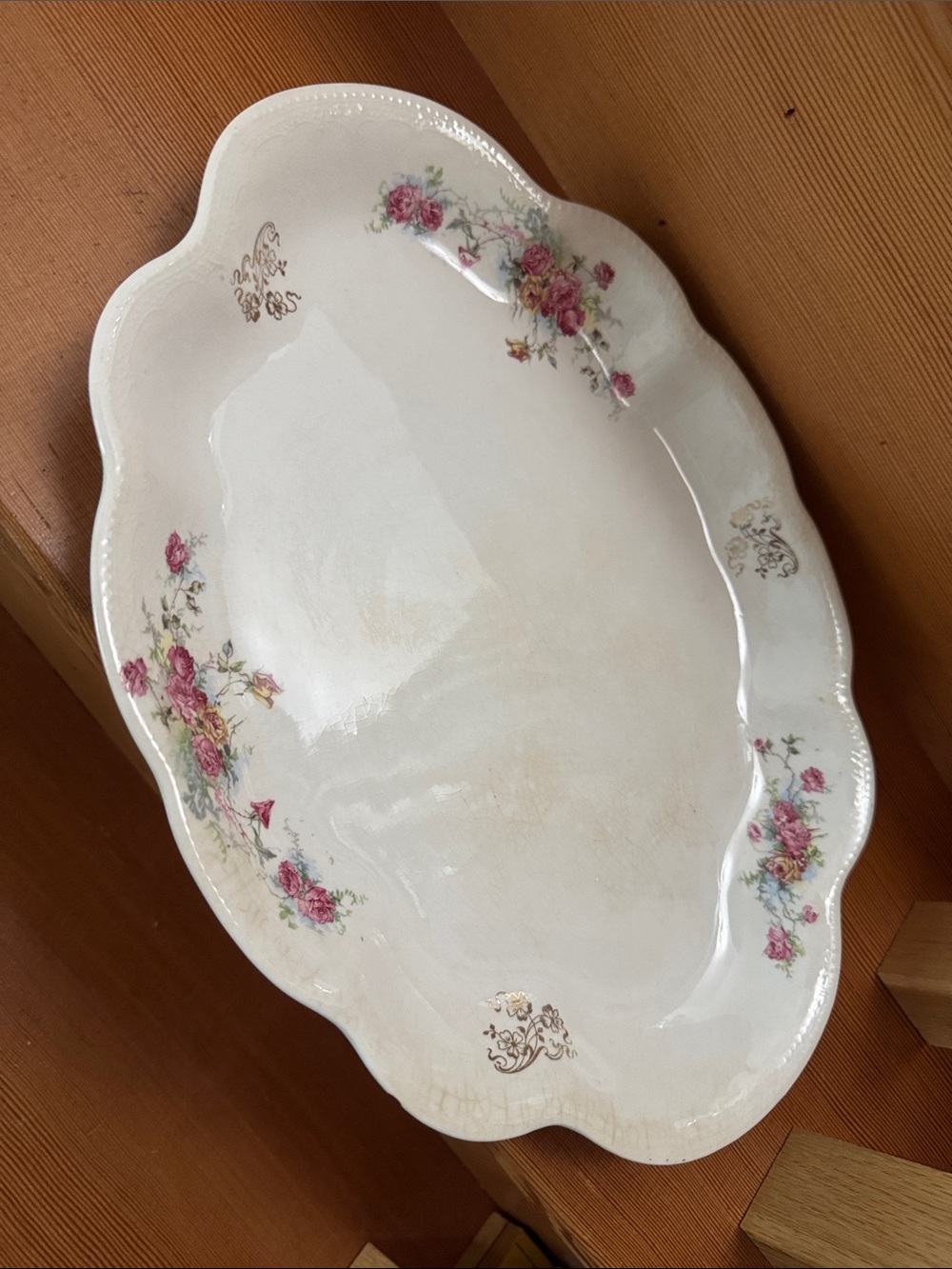 VTG Homer Laughlin White Ceramic Serving Platter/Bowl w/ Pink Rose Floral Accent